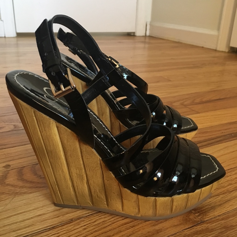 Jessica Simpson Patent Leather Wedge Sandals